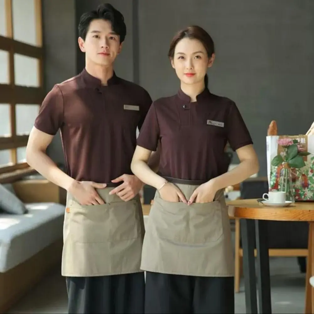 

Kitchen Canvas Half Apron Short with Pockets Staff Apron Waterproof Solid Color Waiter Uniform for Men Women