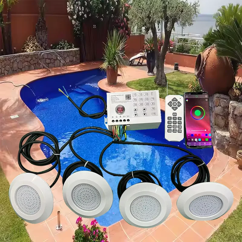 Luz LED para Piscina, 12W, 85-265V, Bluetooth, Control por aplicación, luz subacuática para exteriores/interiores, fuente, lámpara de paisaje, Piscina, Luz, foco