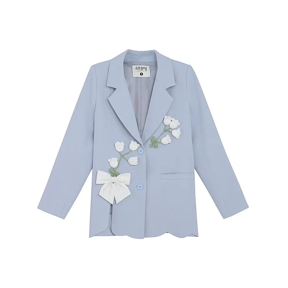 

Sweet Fresh Literary Style Blazers Coats Women's High-end Three-dimensional Flower Bow Casual Slimming Temperament Suit Jackets