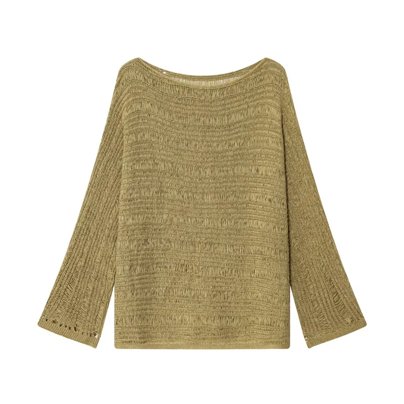 

French Lazy Style Tops T-Shirt Crochet Knitted Woman Casual Spring Outerwear Loose Female Streetwear Tops