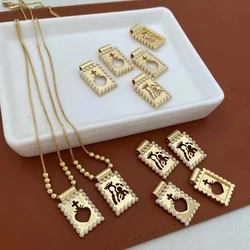 5 pcs/lot New Design Religious Scapula Necklaces Gold Plated Brass Pearl Bead Square Charm Fashion Pendant Necklace