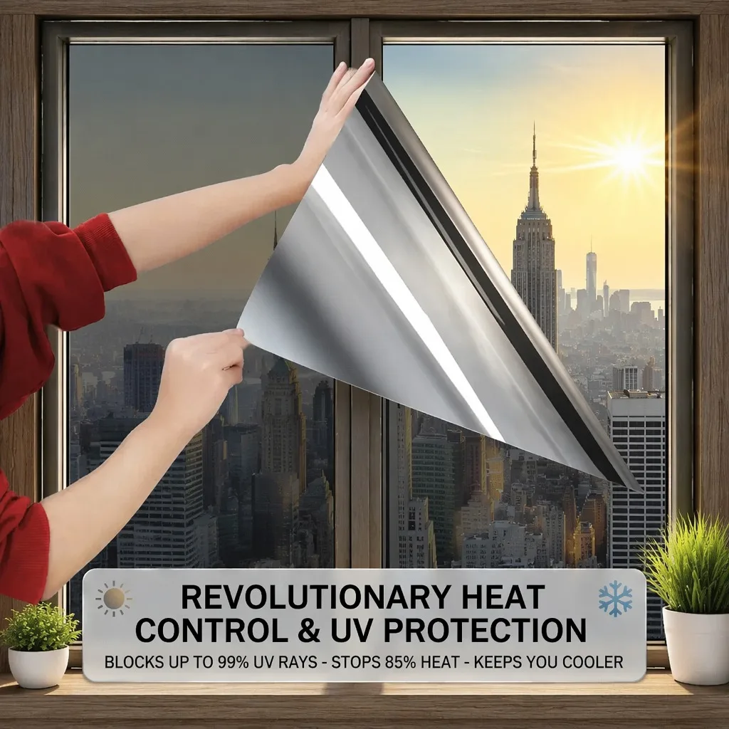 Film adhésif miroir unidirectionnel pour fenêtre, protection solaire estivale, contrôle de la chaleur pour la maison, le bureau et les portes vitrées