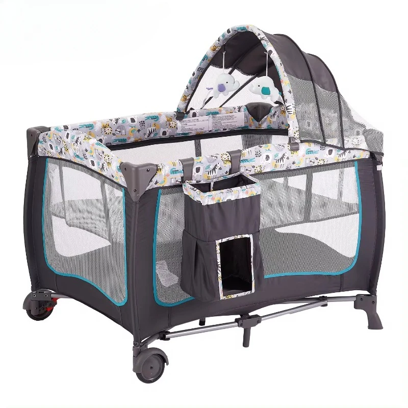 Comfortable kids folding playpens baby playard  with cartoon printing at both side