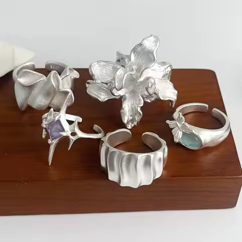 925 Sterling Silver Rings For Women Geometric Fine Jewelry Finger Adjustable Simple Big Flower CZ Ring For Party Birthday Gift