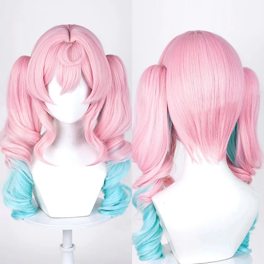 

Honkai Star Rail Hyacine Wig Pink Ombre Green Blue Synthetic Long Wavy Double Ponytail Clip Game Cosplay Wig for Party