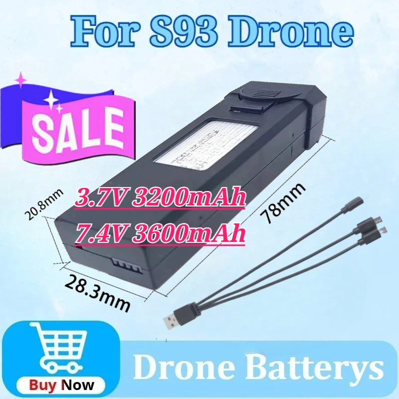 

For S93 3.7V 3200mAh 7.4V 3600mAh UAV High Capacity Universal Module Battery 4-Pin Port for Quadcopter Aerial Photography