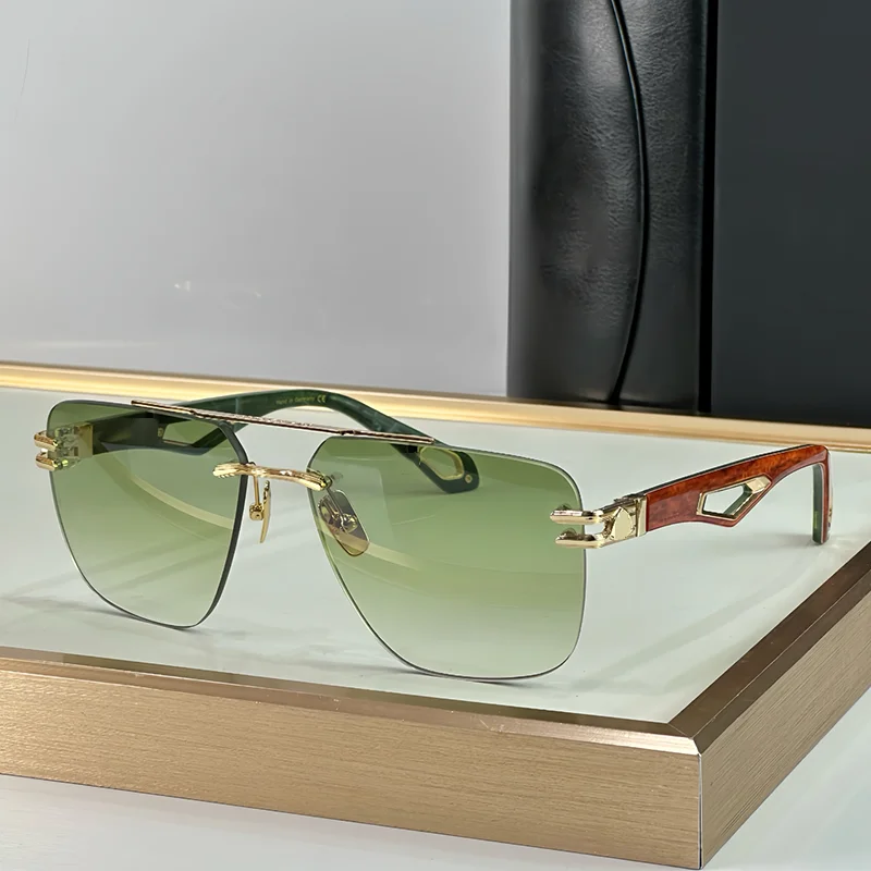 

THE PRESIDENT Luxury Craft Double Bridge Rimless Pilot Sunglasses for Men Original High Street Boundless Acetate Solar Glas