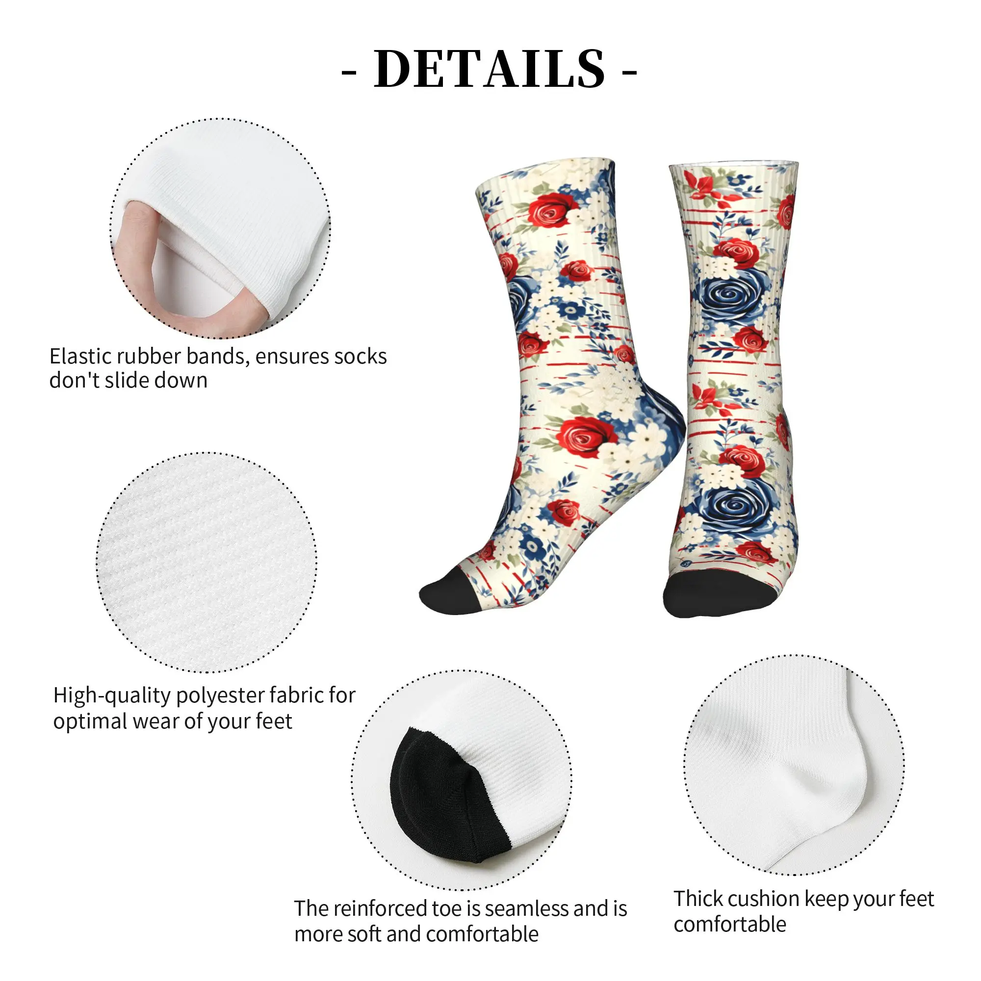 Fashion Patriotic Rose Floral Print Socks Men Women Warm 3D Print  Sports Basketball Socks view 5