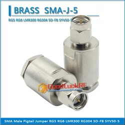 1X Pcs Connector SMA Male plug Clamp Solder for RG5 RG6 LMR300 RG304 5D-FB Cable Brass Nickel Plated Straight RF Adapters