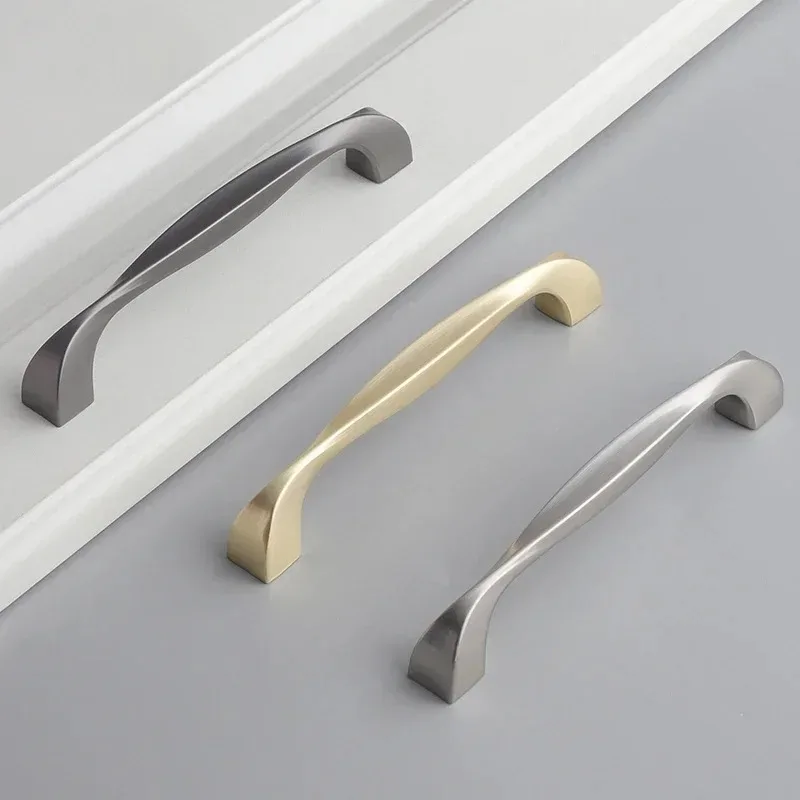 Brushed Finished Zinc Alloy Cabinet Handles Hole Center 96/128/160/192mm Kitchen Drawer Door Pull Furniture Hardware Accessories