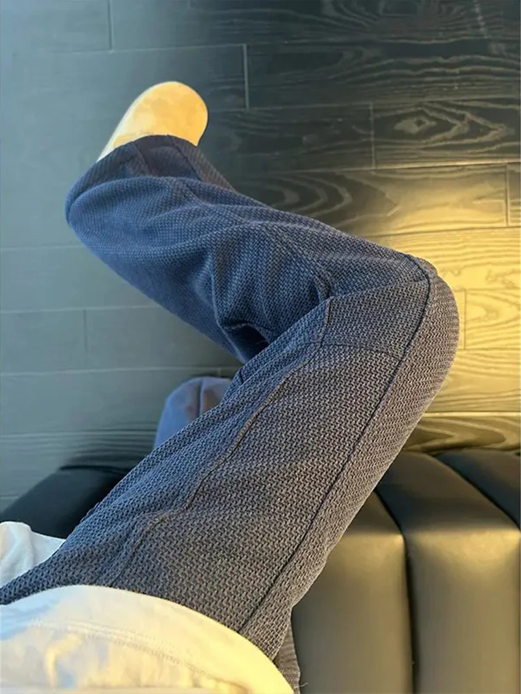 

Blue ey Fce Lined Knitted Casual Pants Men's Autumn Winter American Retro Drape Splicing Straight Leg Faionable Trousers