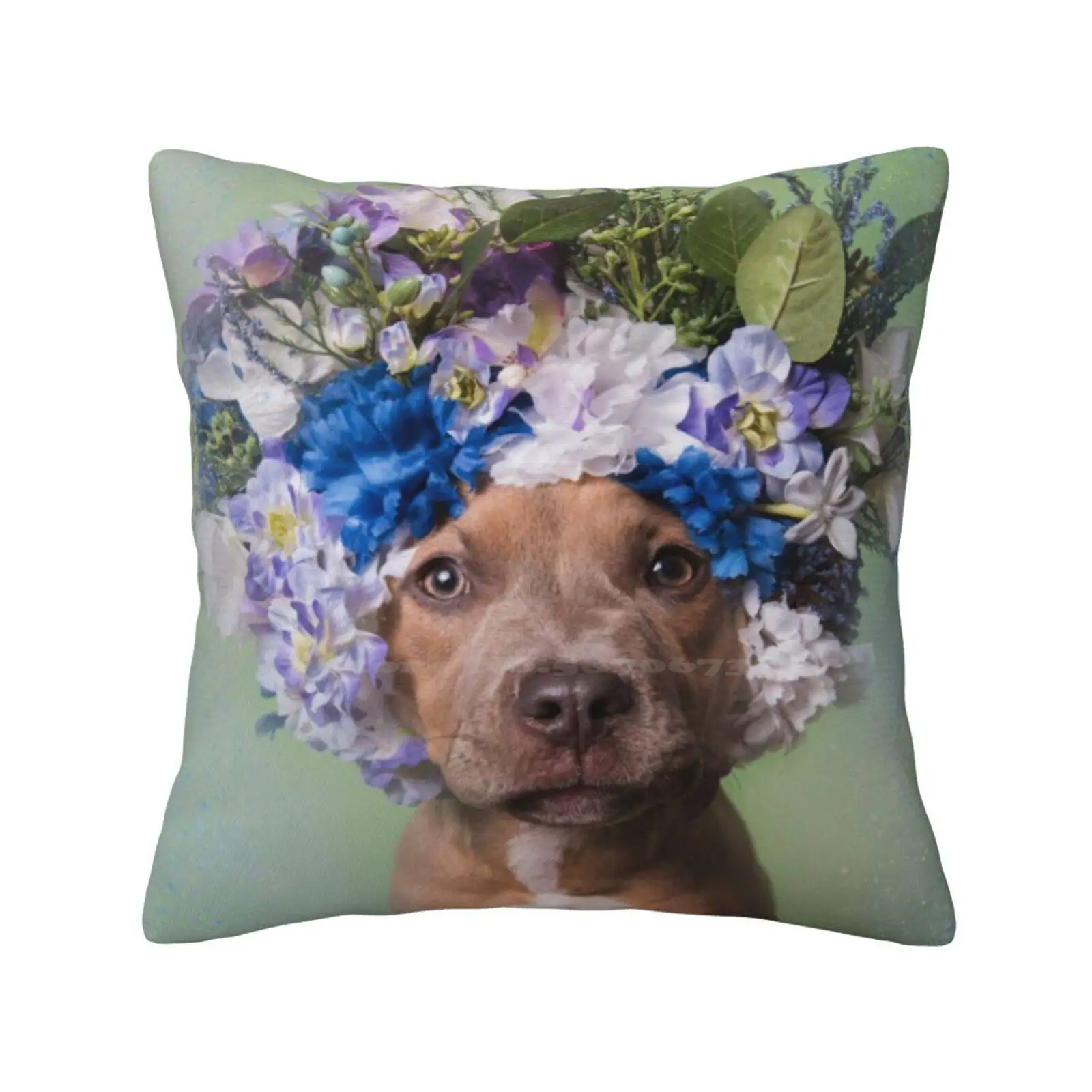 Flower Power , Kyla Pillow Cover Hug Pillowcase Pit Bull Flowers Dog Rescue Shelter Love Flower Crown Pitbull Sophie Gamand