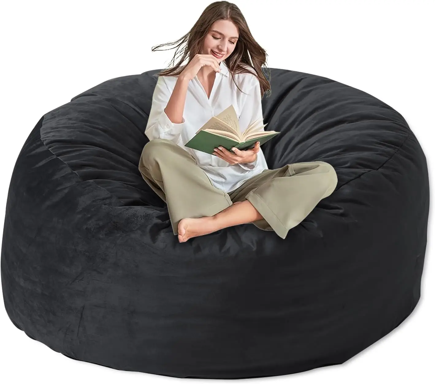 

Large Memory Foam Bean Bag Chair with Washable Velvet Cover for Adults, Living Room, Bedroom, Gaming - 4FT Black