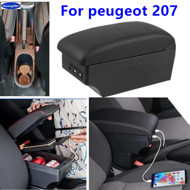 For Peugeot 207 Armrest Box for Peugeot 207CC Car Armrest Box Central Storage Box Interior Dedicated Retrofit Car Accessories