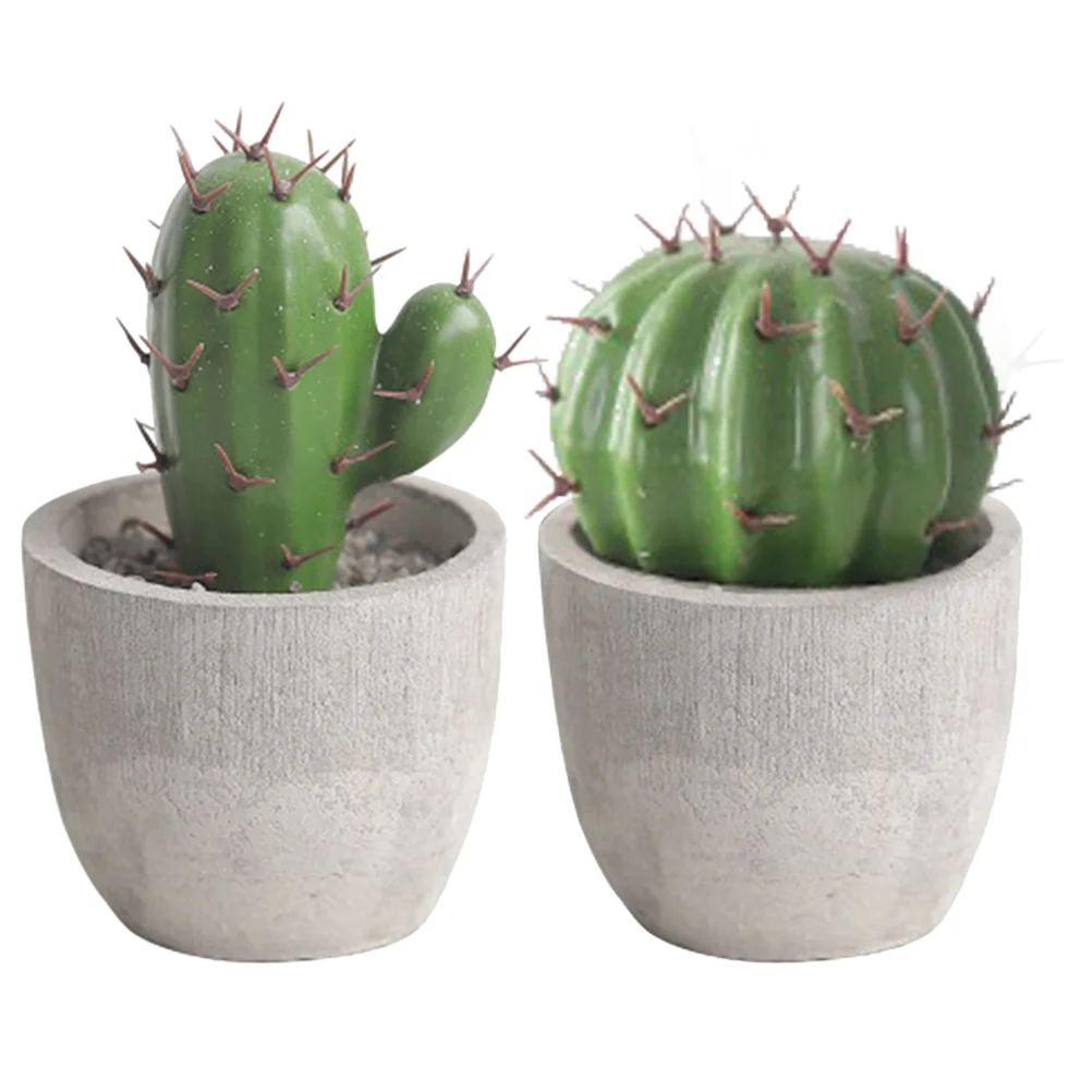 

2 Pcs Artificial Cactus Simulated Bonsai Decoration Fake Plant Mini Ornament Faux Cartoon