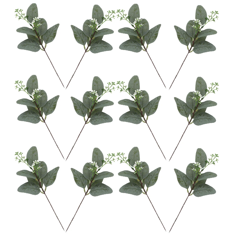 

24pcs Eucalyptus Leaves Stems Fake Eucalyptus Stems Fake Green Simulation Picks Wedding Party Decoration Faux Branches