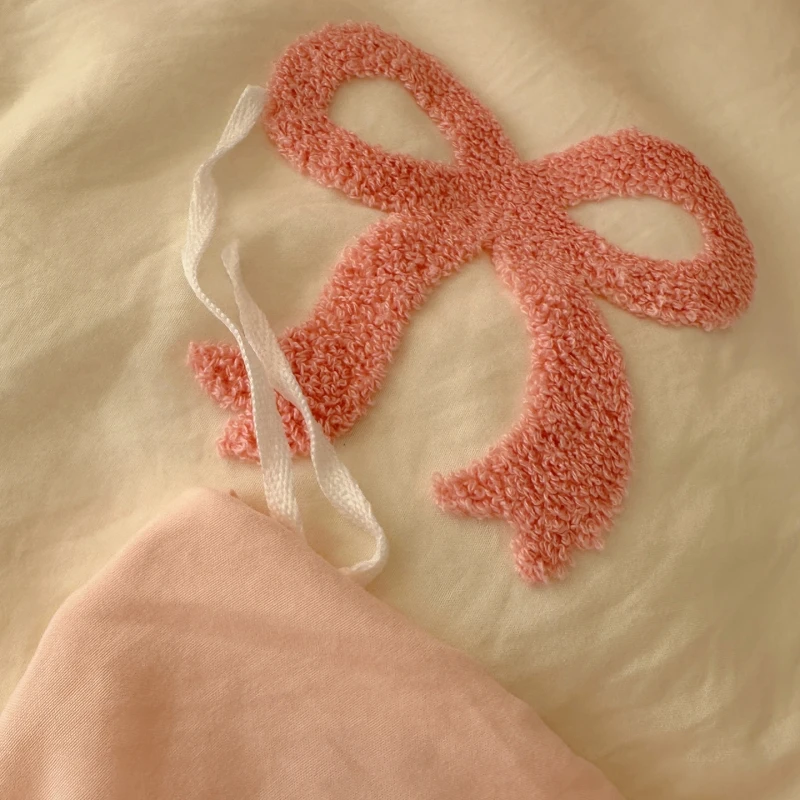 3-teiliges Bettlaken-Set mit Chut-Bowknot-Stickerei, Bettbezug-Set, bequemes Bettwäsche-Set, Tagesdecke für alle Jahreszeiten – Detail 8