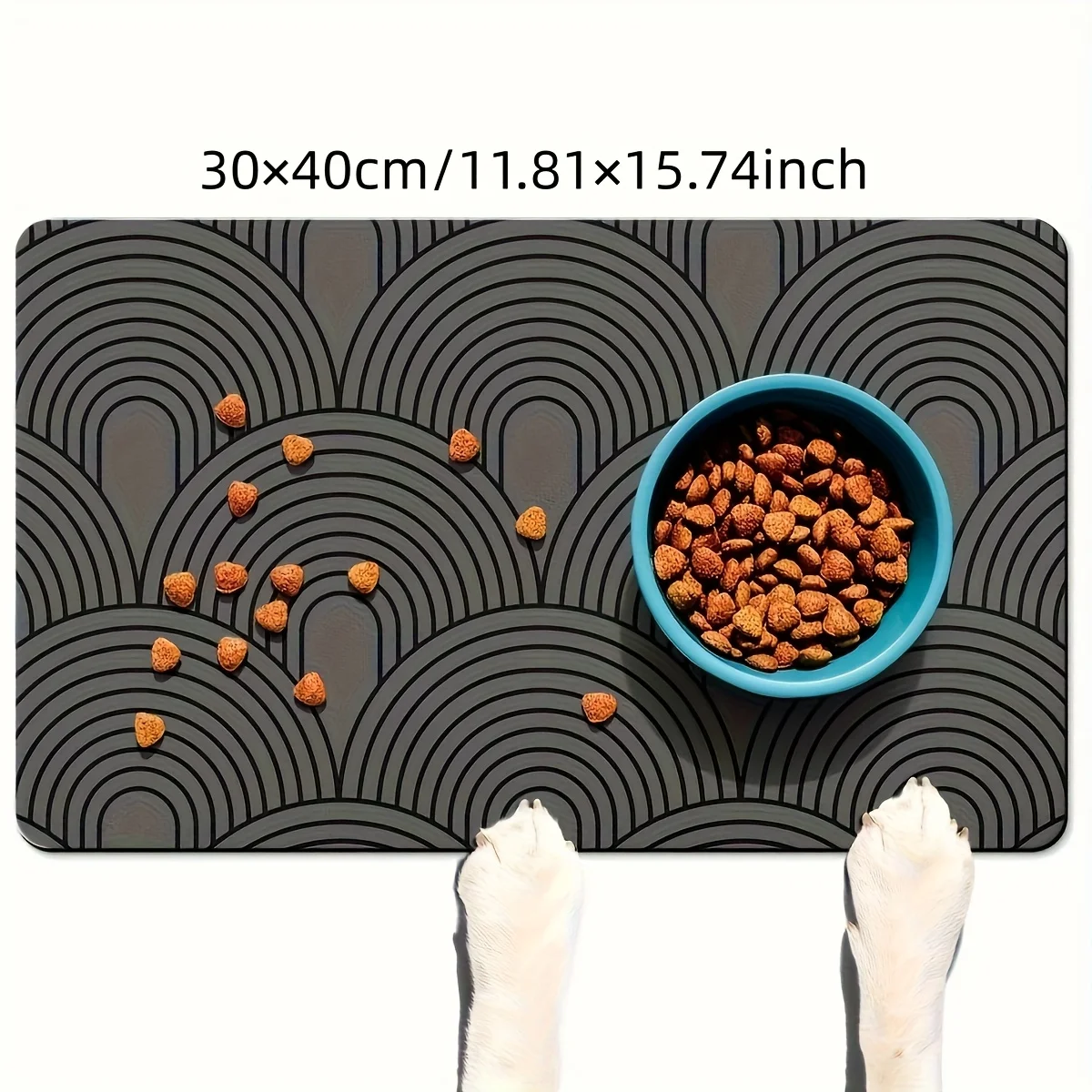 Los tapetes para mascotas con diseño de líneas onduladas japonesas color café de VIKAMA y los tapetes para comida de perros y gatos son fáciles de mantener y evitan derrames.