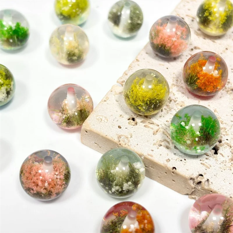 

2026 New 50pcs/lot 16mm color Natural hay core geometry rounds shape resin straight hole bead diy jewelry garment hair accessory
