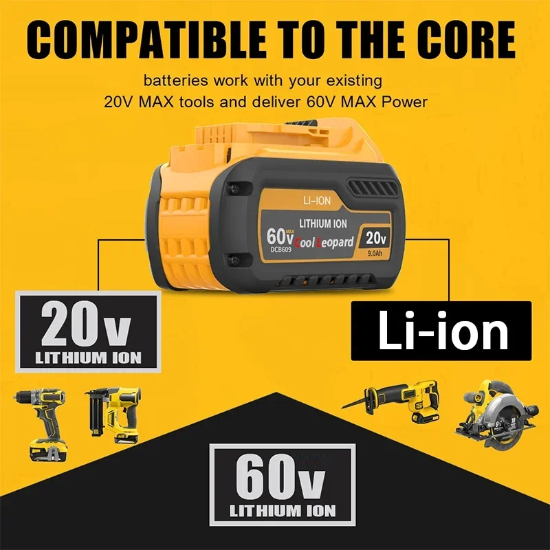 Per DeWalt 20V/60V MAX è compatibile con DCB 609 DCB 547-XJ DCB 200 DCB 201 DCB 609 DCB 182 batterie di ricambio