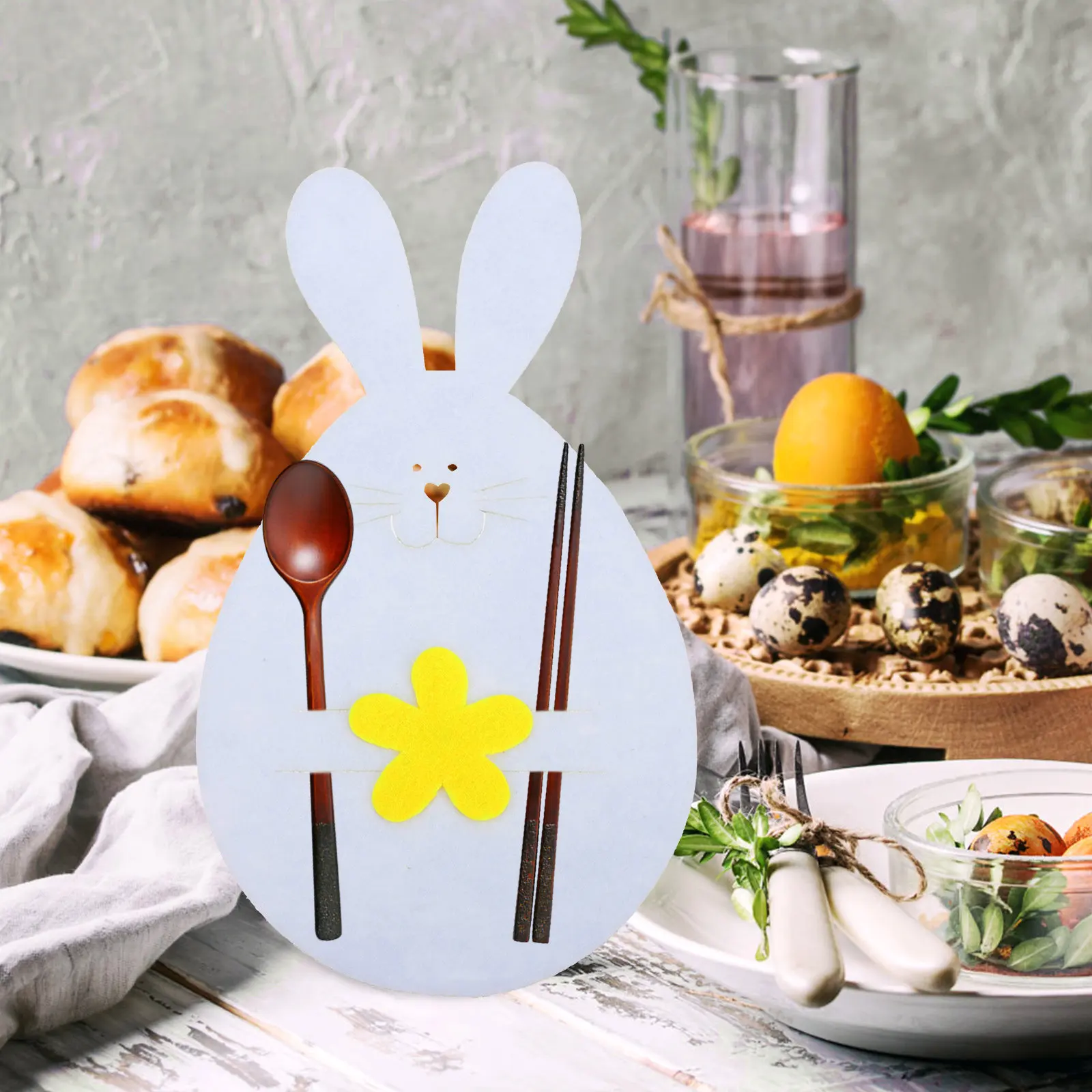 12Pcs Easter Bunny Shaped Cutlery Bags Premium Tableware Covers Fork Cutter Wraps Lightweight Festive Dinner Party Decor