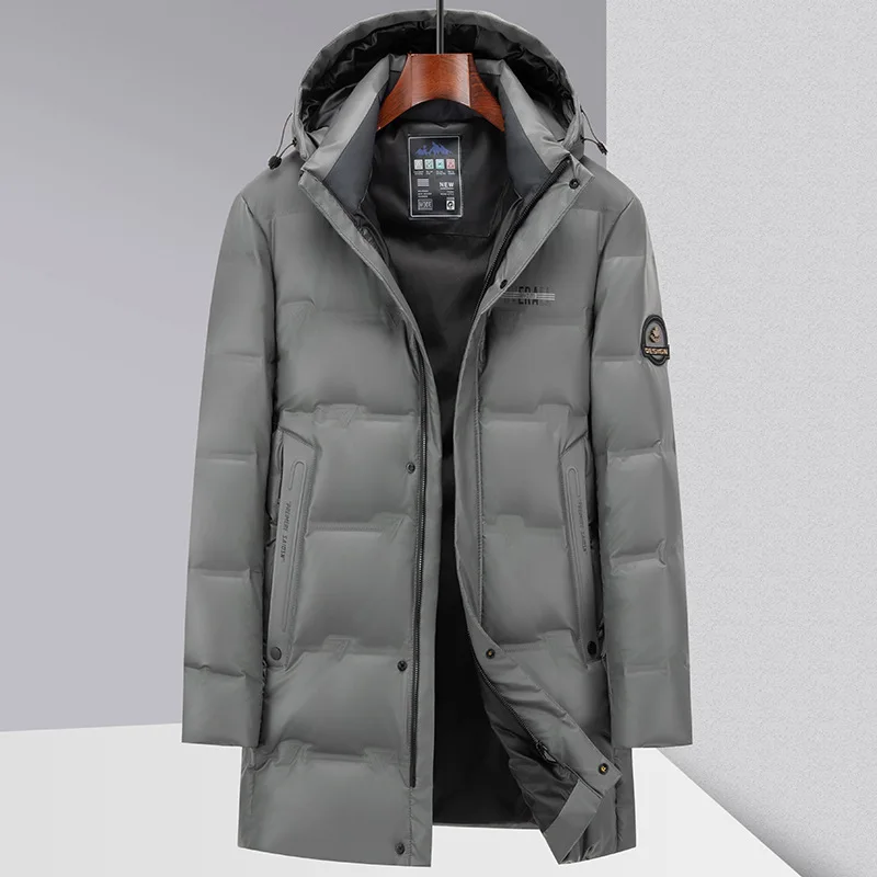 New Winter Down Coat Men's Mid length Detachable Hat Waterproof Versatile Fashion Coat