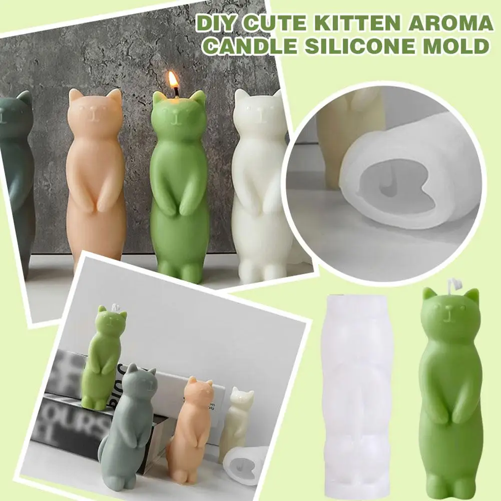 NEW 1PC High-end DIY Cute Kitten Aroma Candle Silicone Silicone Mould Grinder Ornaments Expanding Mold Resin Aroma Plaster O6I3