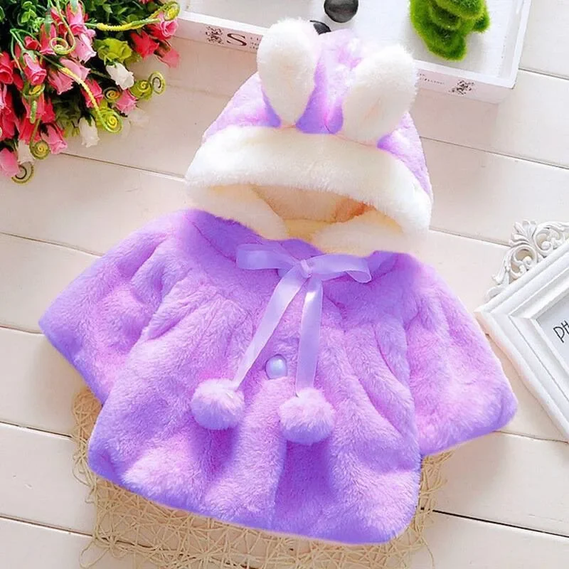 0-2 Years Toddler Girl Coats Baby Jacket Winter White Red Pink Baby Girls\' Sweater Ears Hooded Infant Solid Color Plush Coat