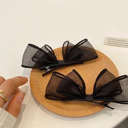 2pcs/set black mesh Bow Hair Clips for women Korean fashion Elegant hairs Bangs Side Hair Clip Forehead Headdress Duckbill Clip