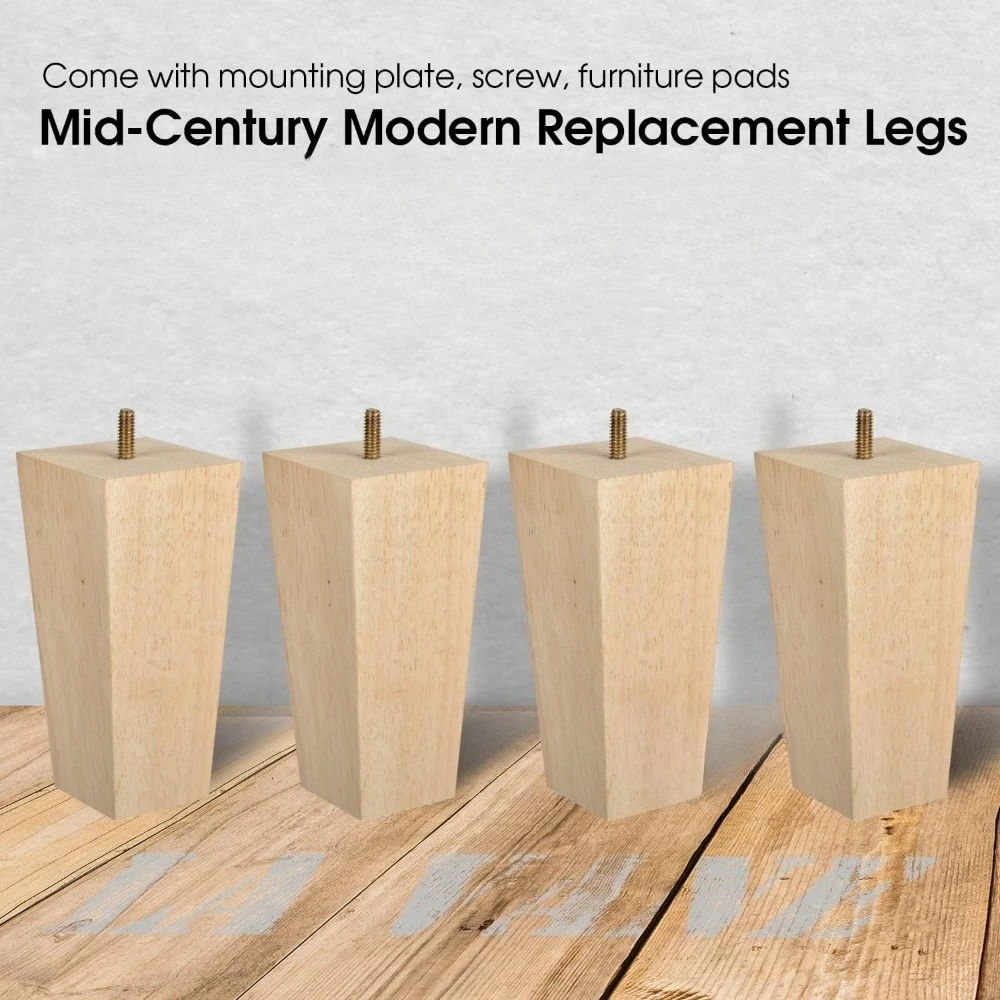 Wooden Furniture Legs Solid Wood Square Unfinished Mid-Century Modern Replacement Bun Feet
