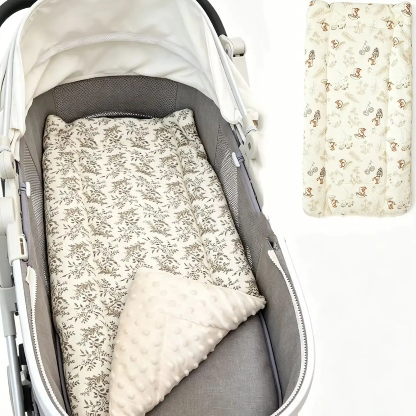 Reversible Crinkle Baby Car Seat Cushion Comfort Breathable Washable Infant Stroller Liner Highchair Seat Pad for Boys Girls