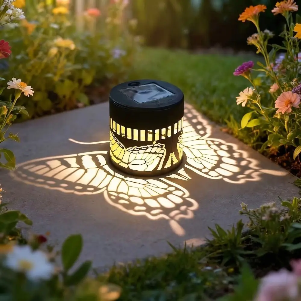 Decorative Waterproof Solar Light Metal Butterfly Pattern Solar Lantern Iron Warm Light Outdoor Solar Light Landscape