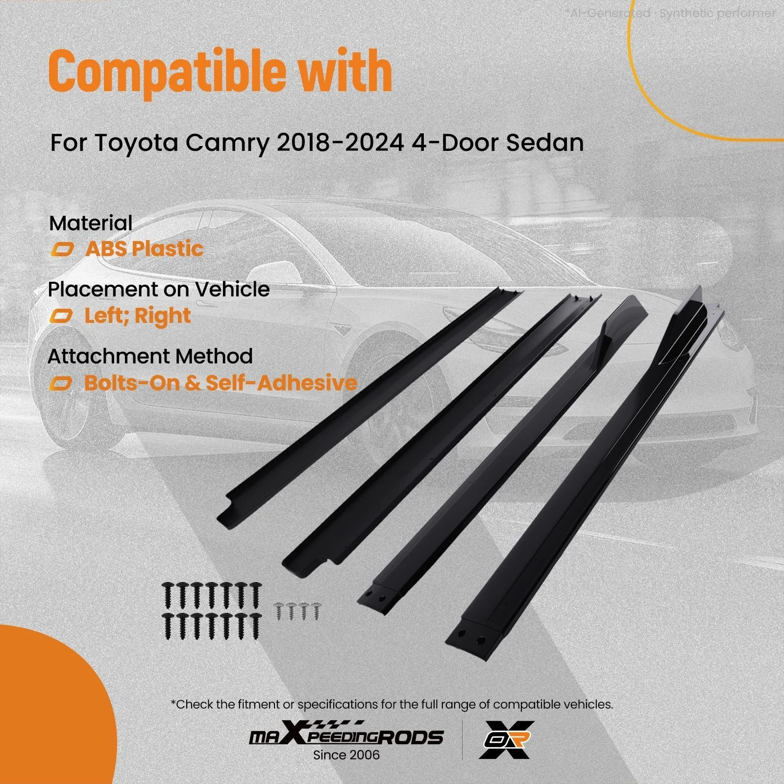 L+R Side Skirt Panel Kit For Toyota Camry 2018-2024 Gloss Black Extension ABS