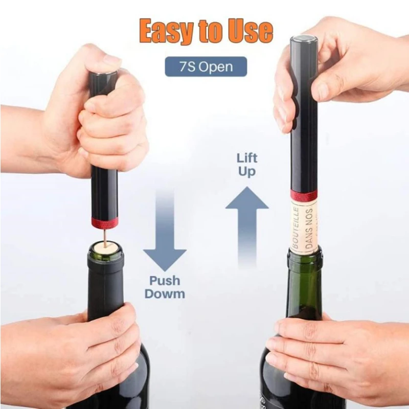 Bomba de presión de aire para vino, sacacorchos portátil de acero inoxidable, fácil de quitar, para amantes del vino y fiestas en casa, novedad