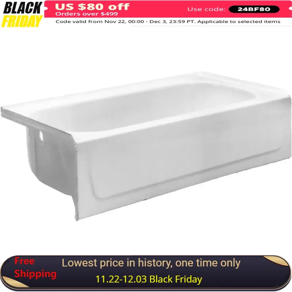 Bathtub, 60 in. X 30 in., Enameled Steel Soaking Tub, Three-Wall Alcove Installation, Spa Tub, Freestanding Tubs