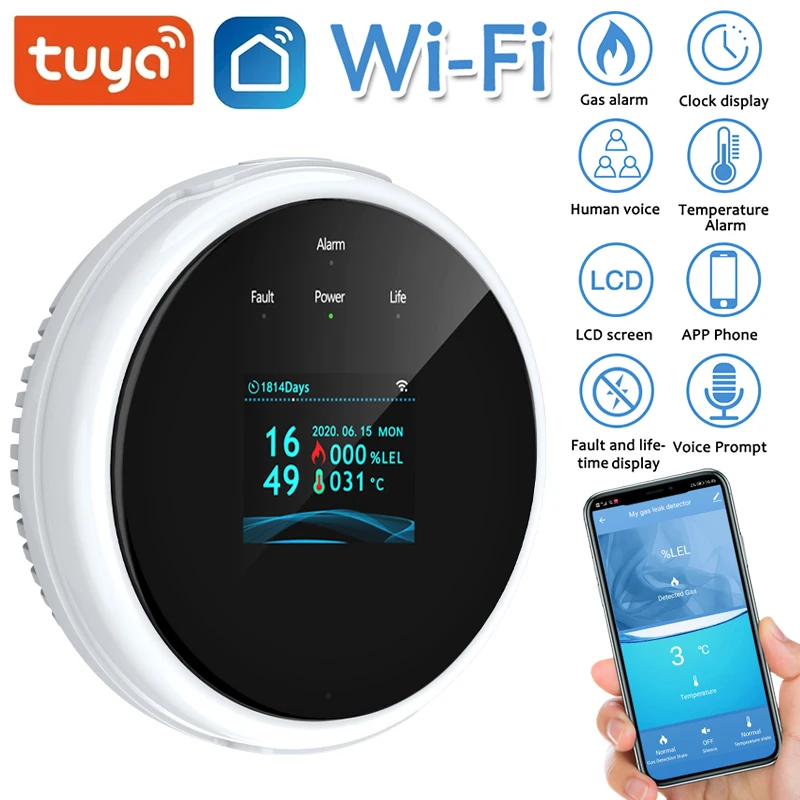 Smart Natural Gas Alarm Sensor CO Carbon Monoxide Smoke Gas Monitoring For Fire Security Detector APP Control For Home