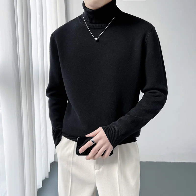 Man Turtleneck Sweater Solid Turtleneck Men\'s Winter Sweater Black High Neck Sweater For Men High Collar Blouse Clothing 2024