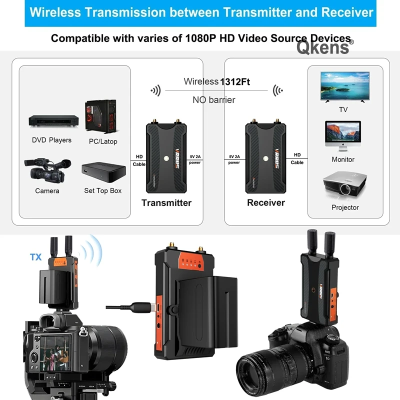 400m Wireless Video Transmission Image Transmitter Receiver HDMI Extender Wedding PC Game Camera Live Streaming Support Battery