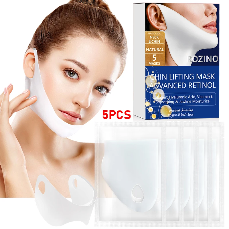 5Pcs/10Pcs Chin-Lifting V-Shaped Mask, Deeply Hydrating, Plumping and Moisturizing, Softens Skin and Defines Jawline, Nourishes Skin, Antioxidants and Firms Skin, Suitable for All Skin Types, Korean Skincare Products, Facial Mask, Unisex
