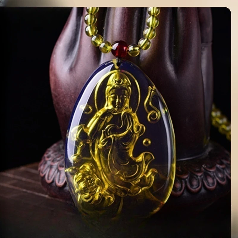 

Candle Amber Necklace Avalokitesvara Necklace Pendant Simple for Men and Women