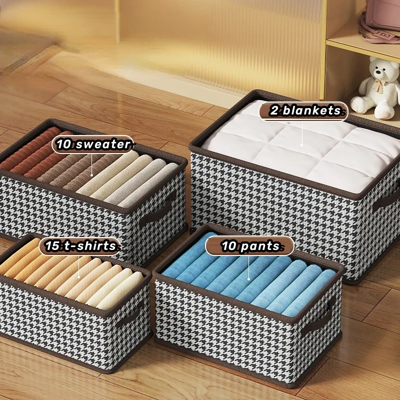 Thousand Bird Grid Clothes Pants Storage Box Household Wardrobe Layered Artifact Folding Organizing Basket Clothes Storage Boxes