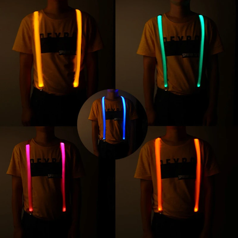 LED Light up Men Suspender Bowtie Illuminated Belt LED Braces Adjustable Pants Suspender For Music Club Night Patry Wedding