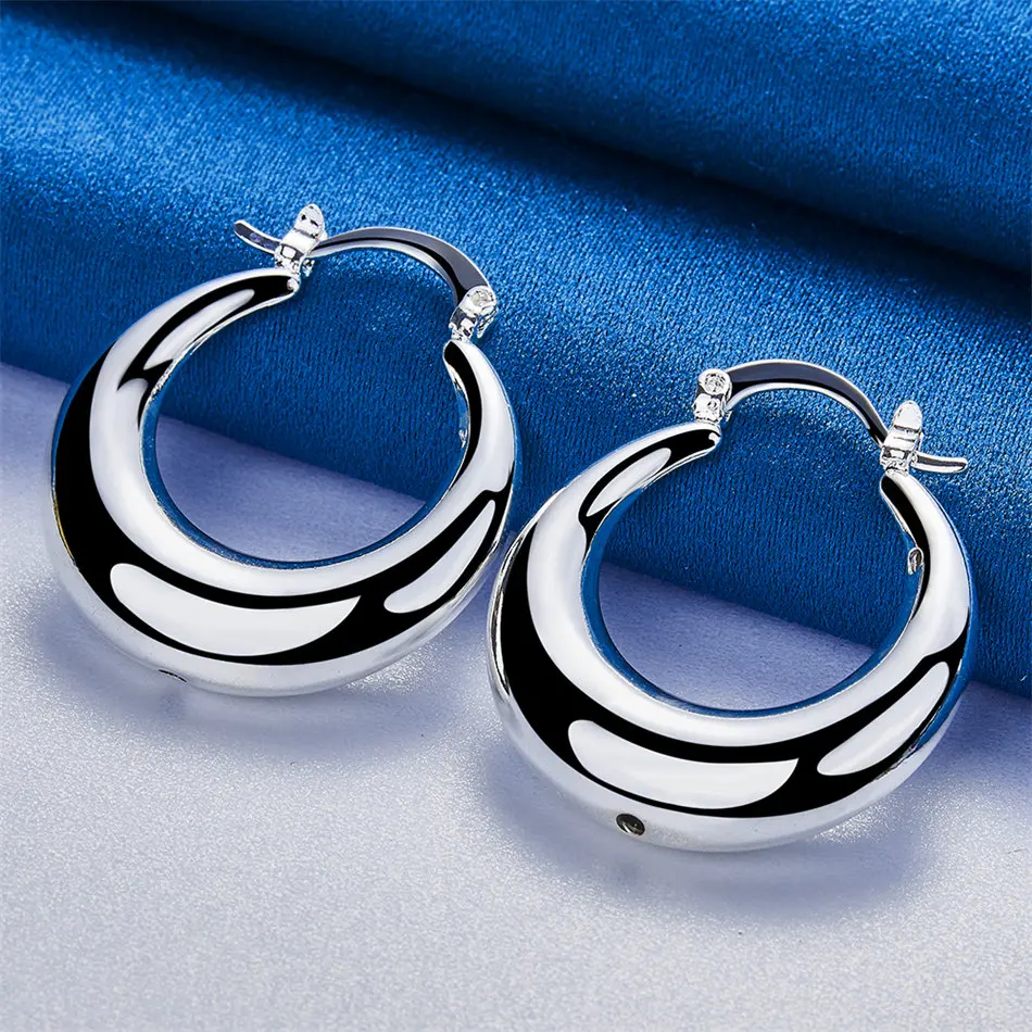 1 pair of 925 sterling silver 30mm exquisite shiny moon hoop earrings fashion women's accessories party gift jewelry