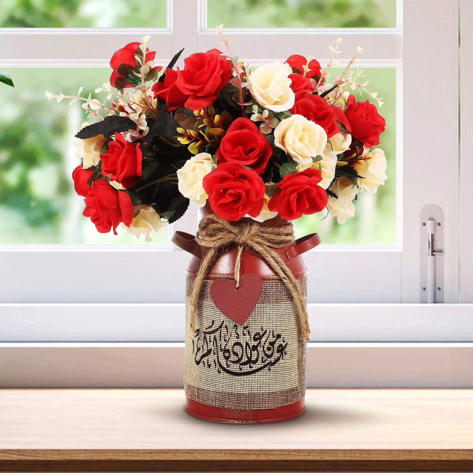 

Rustic Iron Flower Pot Vintage Tin Vase Galvanized Red Color Small Country Flower Vases Gardening Decor Metal Plant Bucket Home