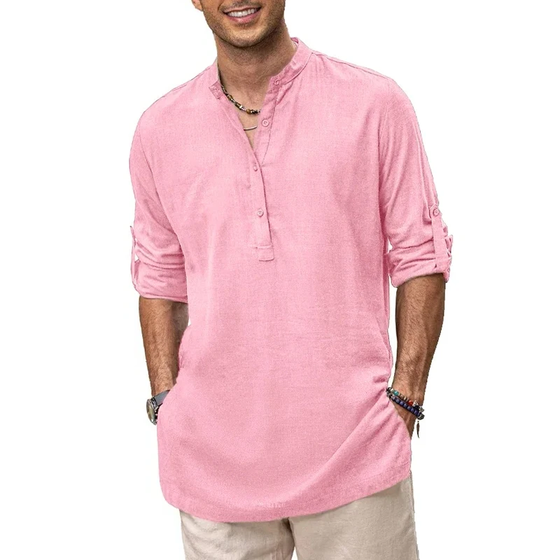 Mens New Cotton Oversized Henley Shirt Casual Lightweight Long Sleeve Tops Stylish Beach and Hawaiian Inspired Tee for Men