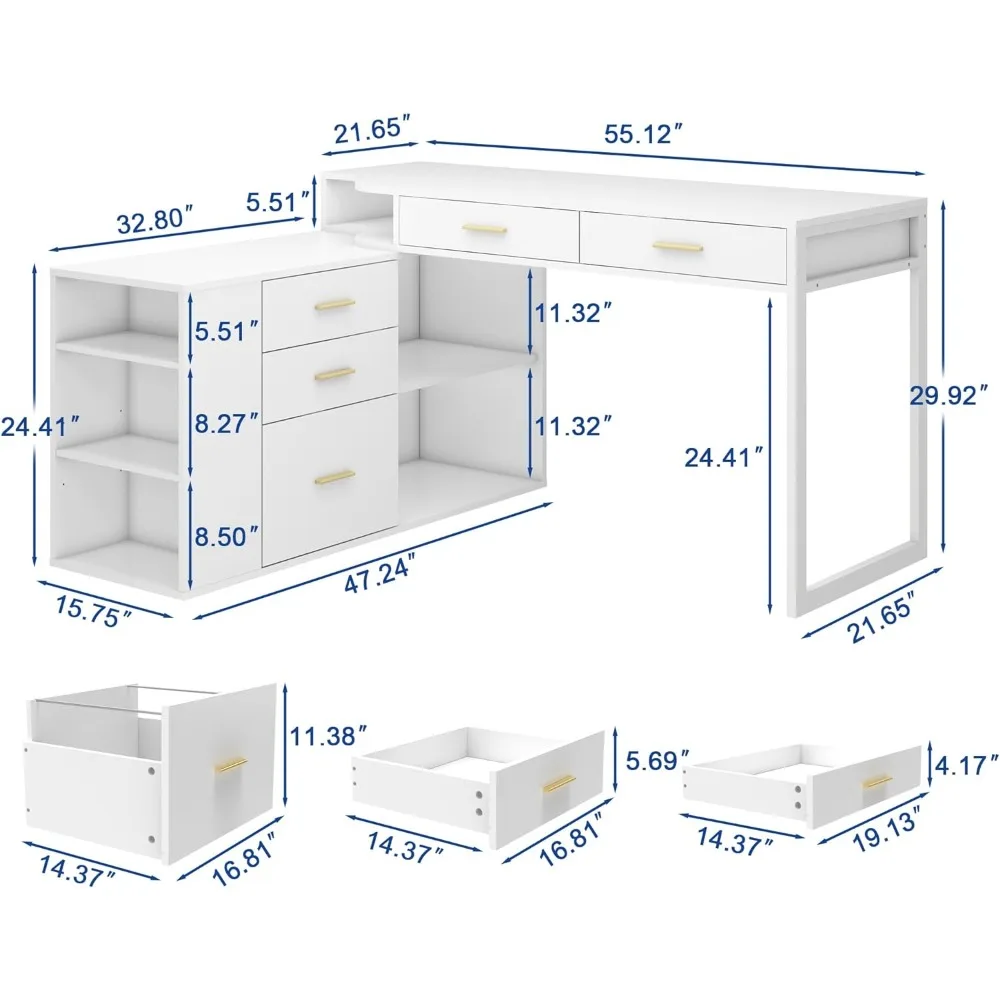 Mesa em forma de L com armário de armazenamento, 55 