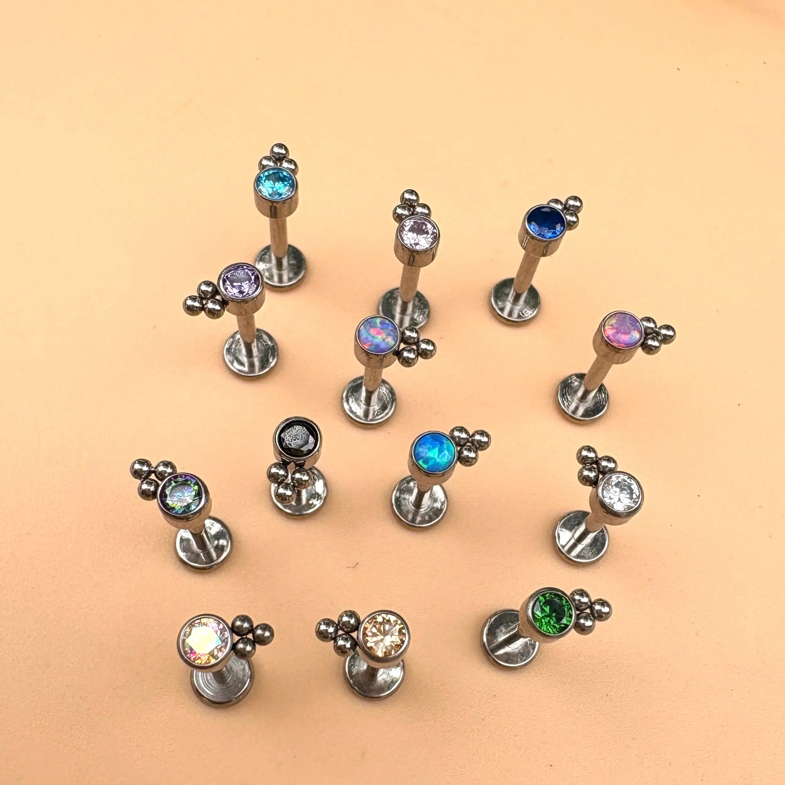 16G Implant Grade Titanium ASTM F136 Internal Thread  CZ Opal Ear Cartilage Daith Labret Lip Nostril Studs Piercing Body Jewelry