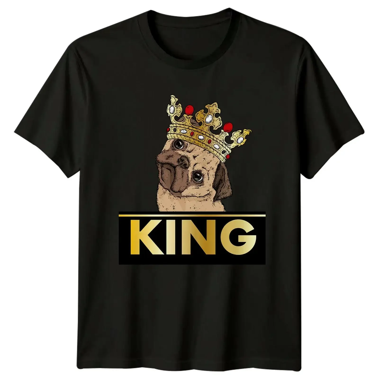 Camiseta King Pug Breed para hombre y mujer, con gráfico de perro, estilo vintage, lavada, elástica, suave, informal, para uso diario.