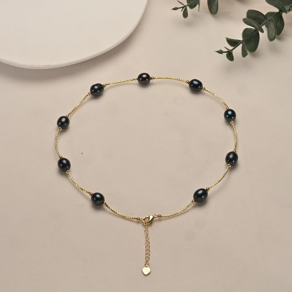 

Hengsheng 100% Freshwater Pearl Necklaces for Women 4.5 Extend Chain Adjustable Black Color Pearl Necklaces 2025 New Arrivals