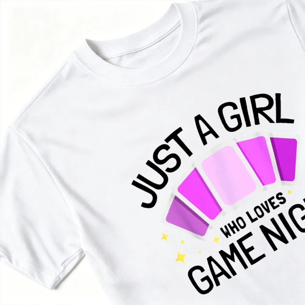 Game Night Women Graphic T Shirt Just A Girl Who Loves Card Game Print Short Sleeve Casual Board Game Lover Gift Top - view 3